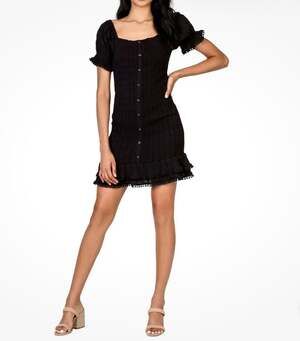 Women's Lost + Wander Aria Smocked Minidress, Size X-Large - Black